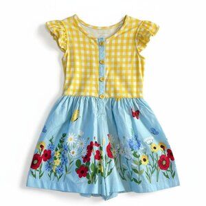 Eleanor Rose Girls Gingham Floral Butterfly Garden Elsie Spring Dress Size 5/6